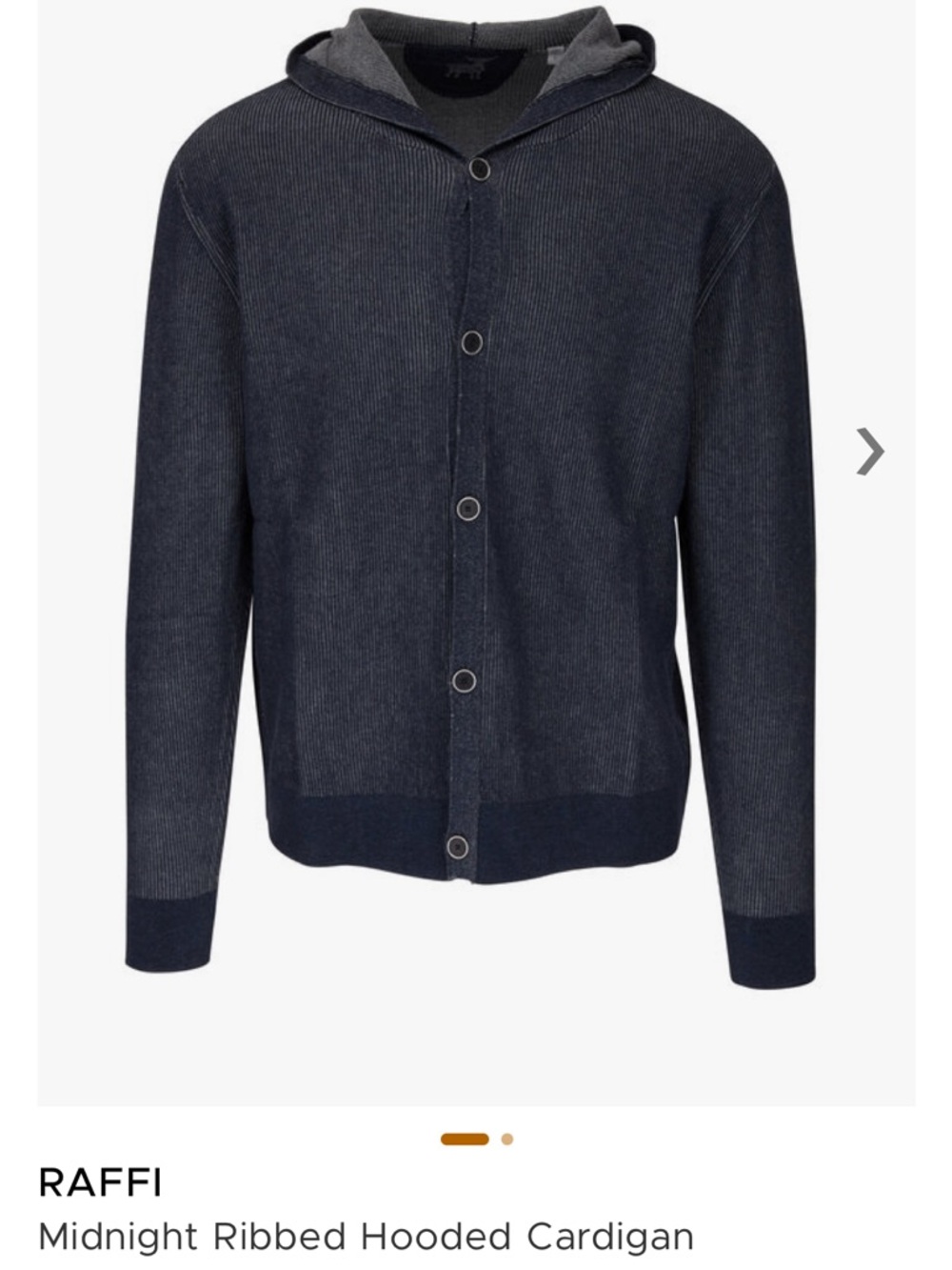 Raffi Dark Navy Ribbed Hooded Cardigan Sweater Men’s L
